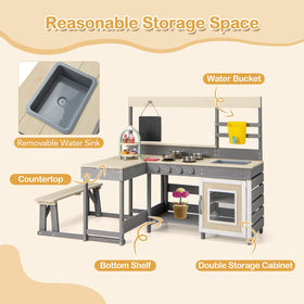 INFANS Mud Kitchen includes pretend refrigerator and oven for versatile games