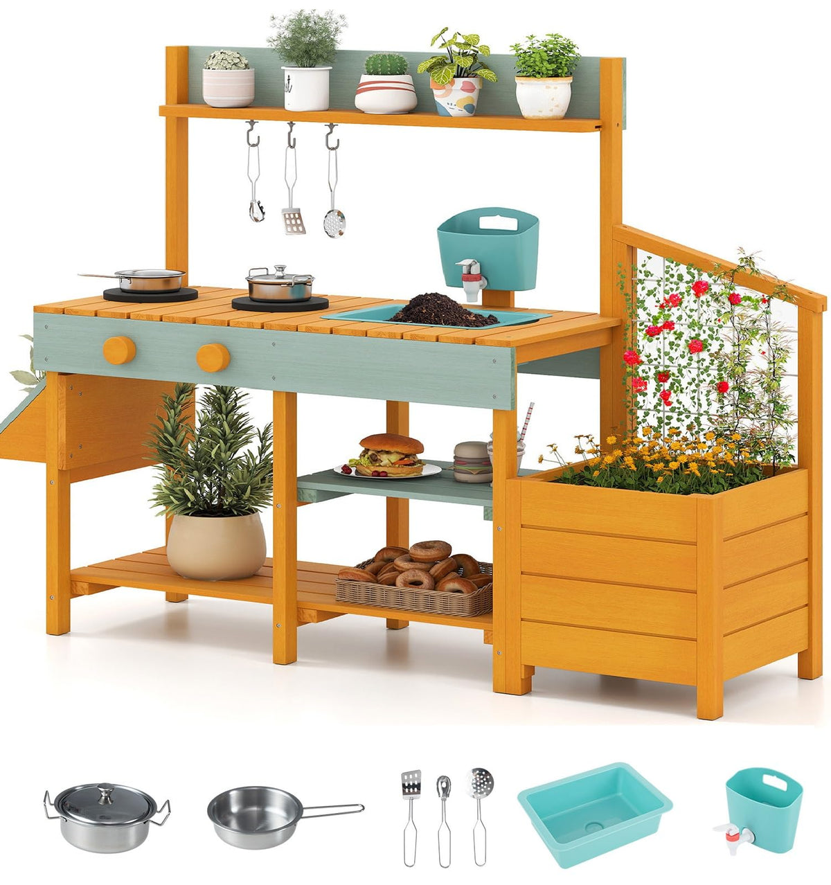INFANS mud kitchen stovetop knobs for realistic pretend cooking play outdoors