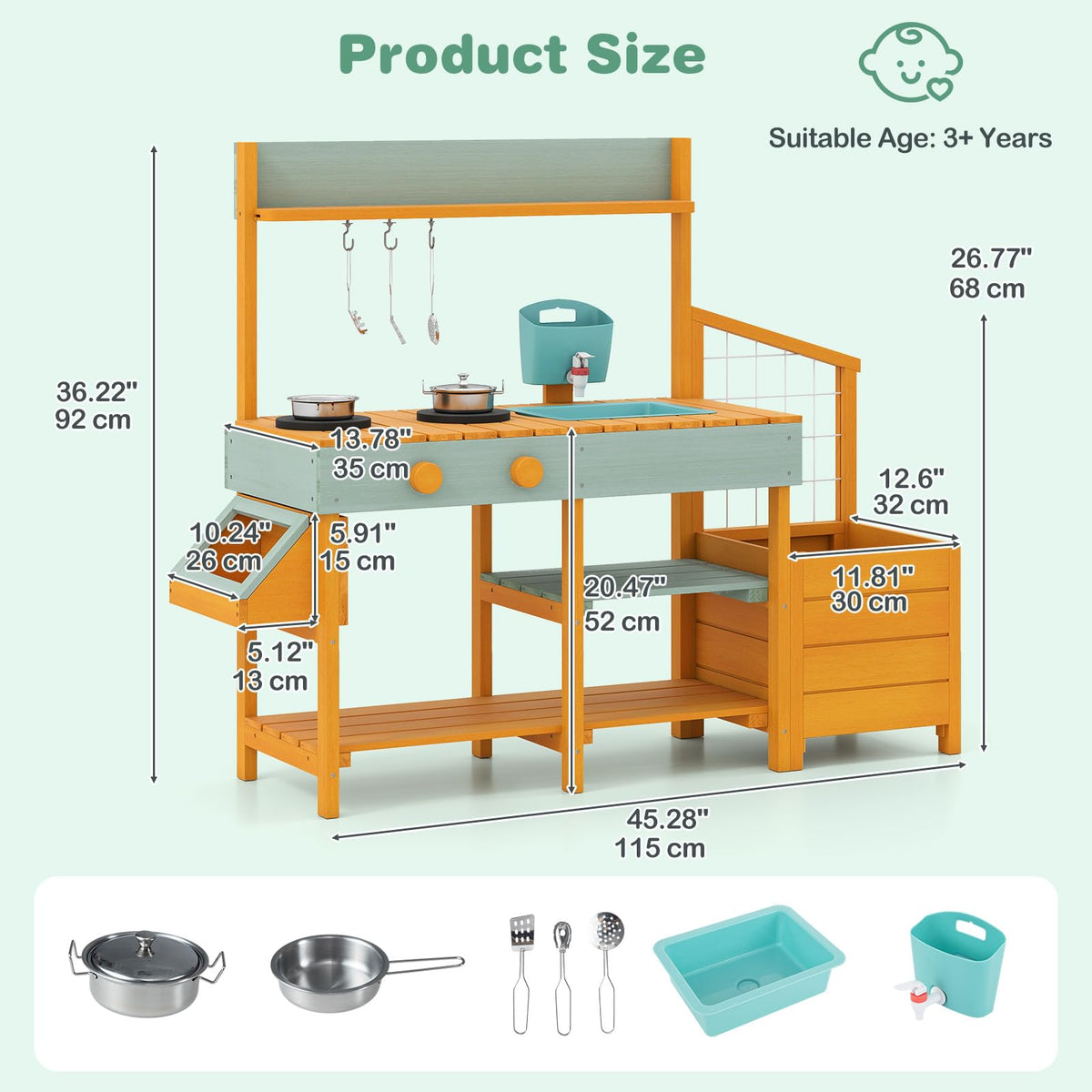 INFANS mud kitchen two layer storage helps sorting kitchenware after play