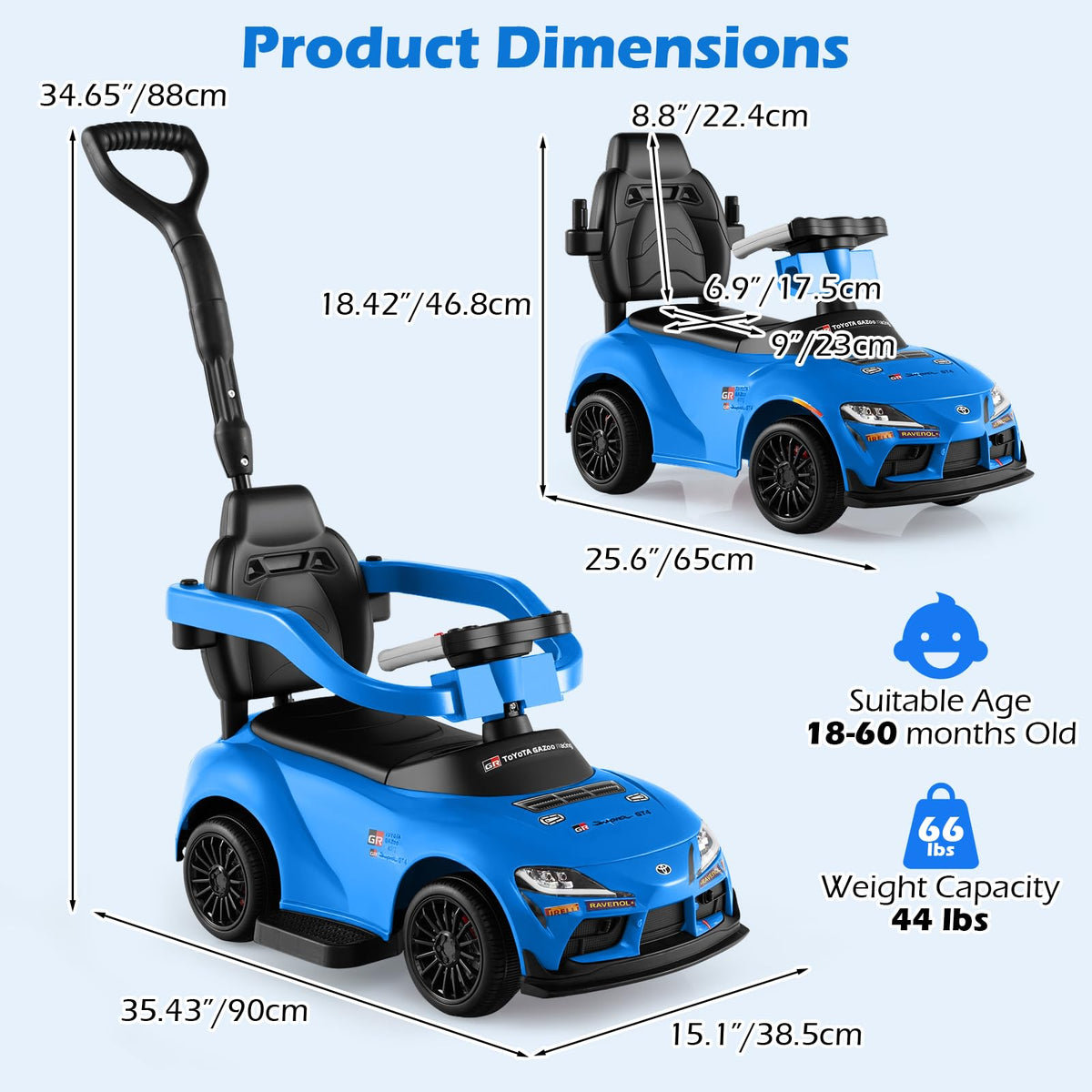 INFANS Toyota ride-on blue packaging ready box for easy gifting