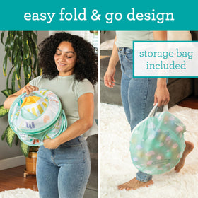 Infantino Pop-Up Ball Pit offers a 35-inch play area for roomy exploration.