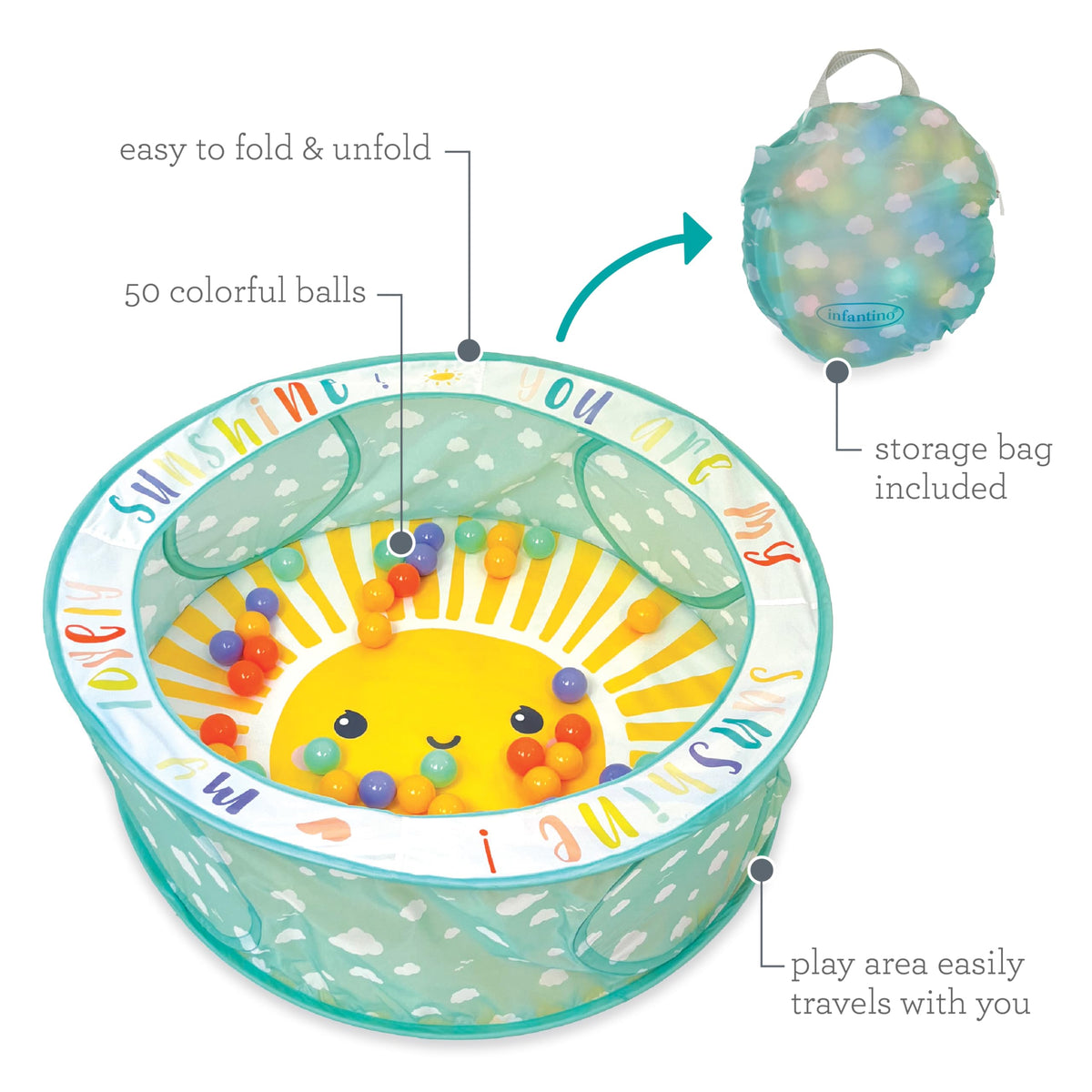 Infantino Pop-Up Ball Pit suitable for both indoor and outdoor play.