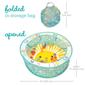 Infantino Pop-Up Ball Pit folds quickly for fast setup and compact storage.