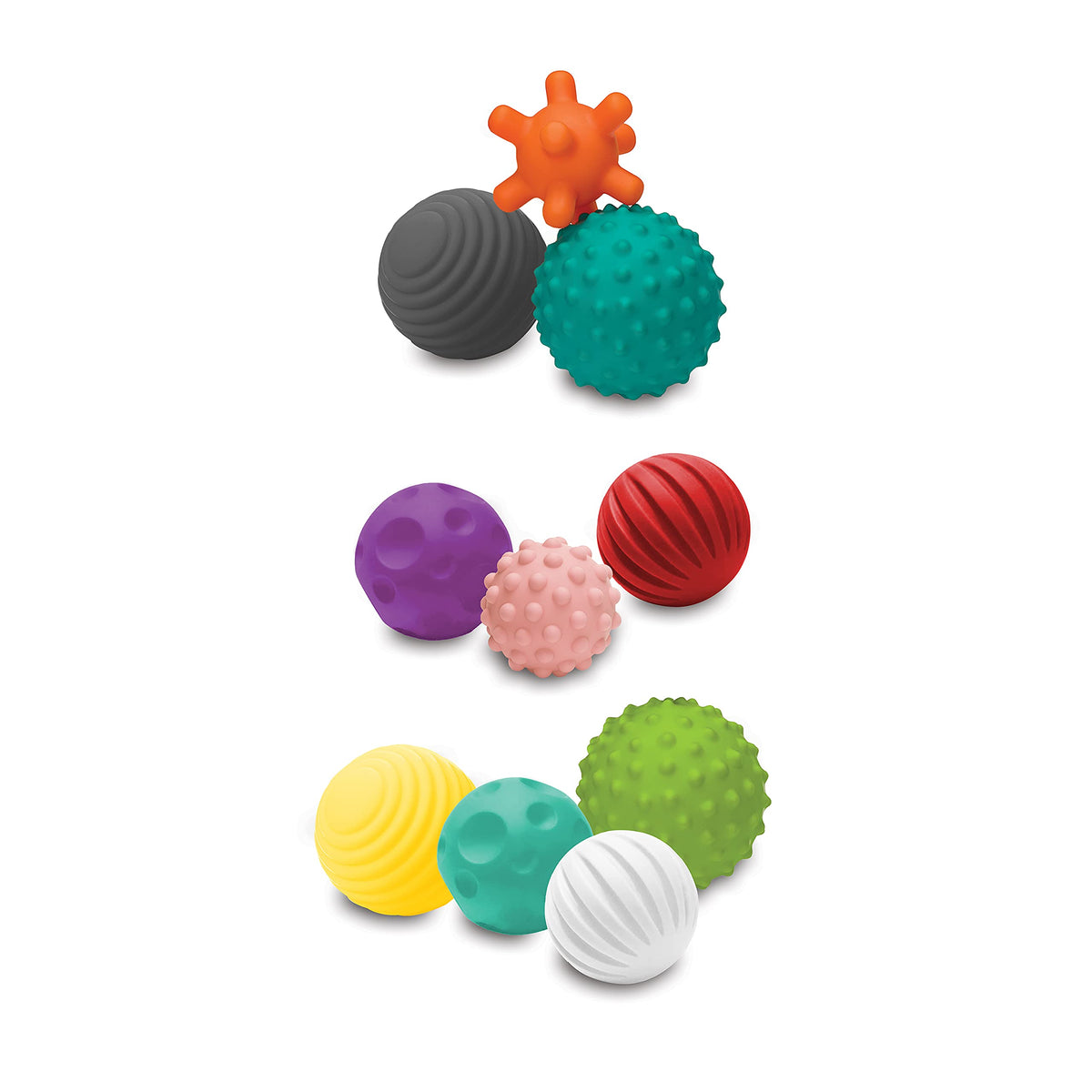 Infantino Textured Multi Ball Set with varied textures for tactile exploration and grasping.
