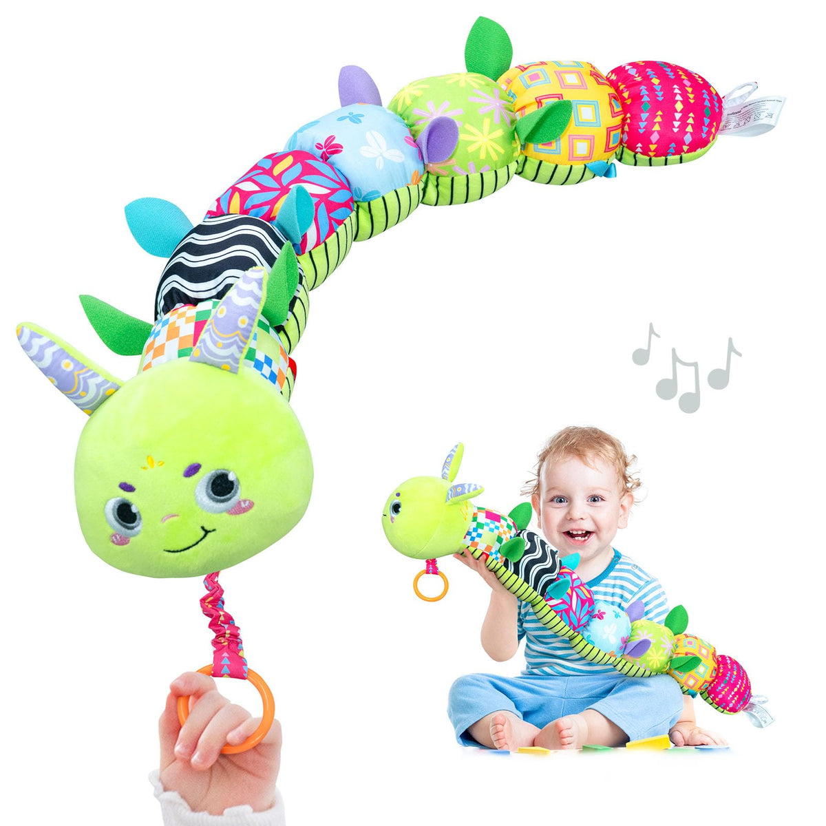 Infinno Caterpillar Green front view, soothing sensory toy for newborns