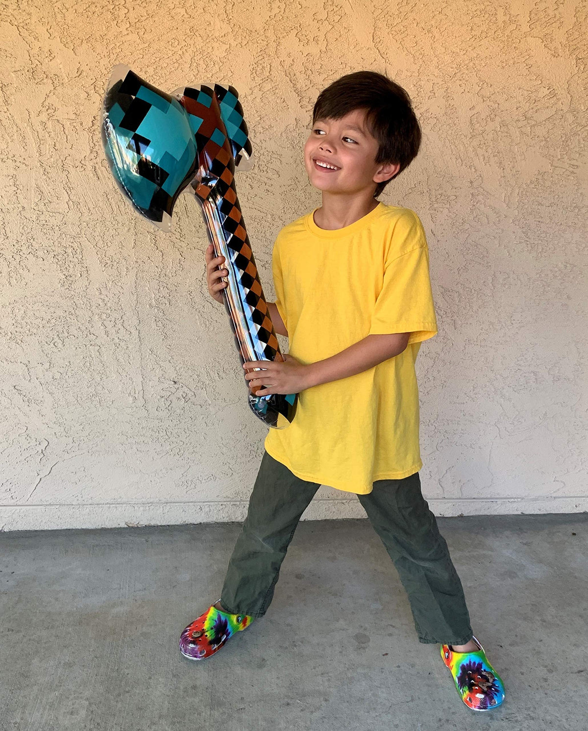 Inflatable Army diamond axe 37 inch for role-play adventures and party favors.