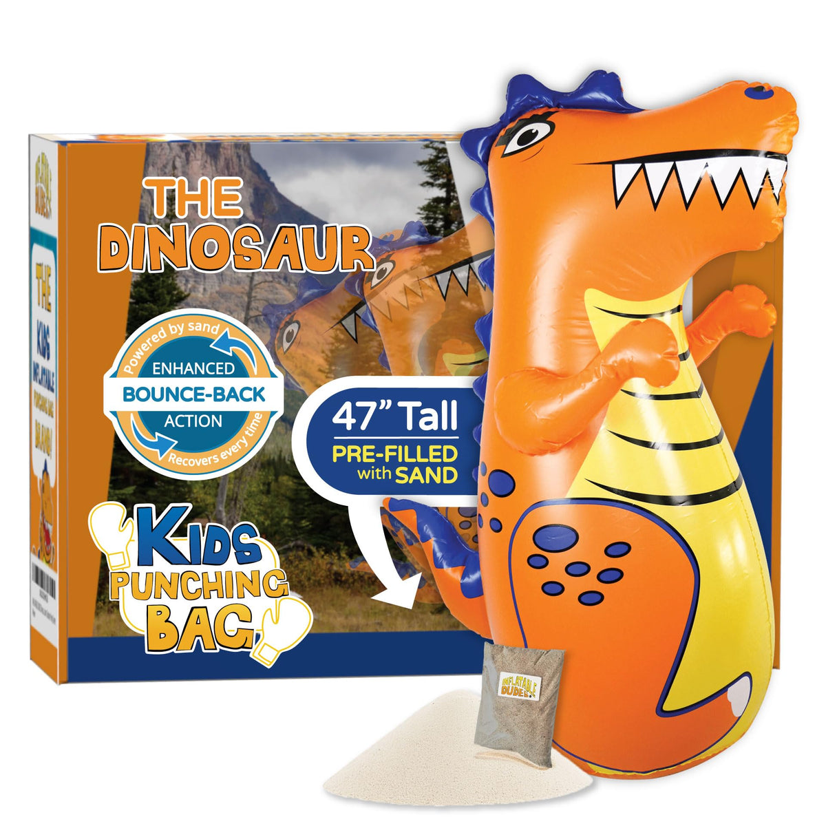 Inflatable Dudes dinosaur punching bag 47in ready for active play and coordination.