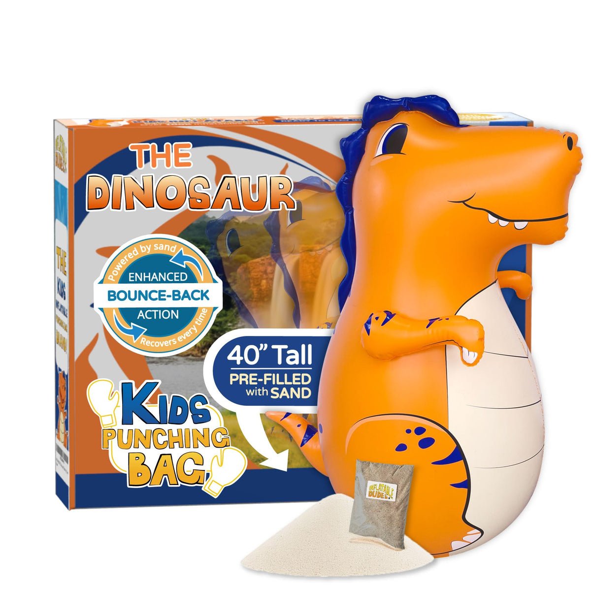 Inflatable Dudes dinosaur toy 40 inches front view for active play and coordination.