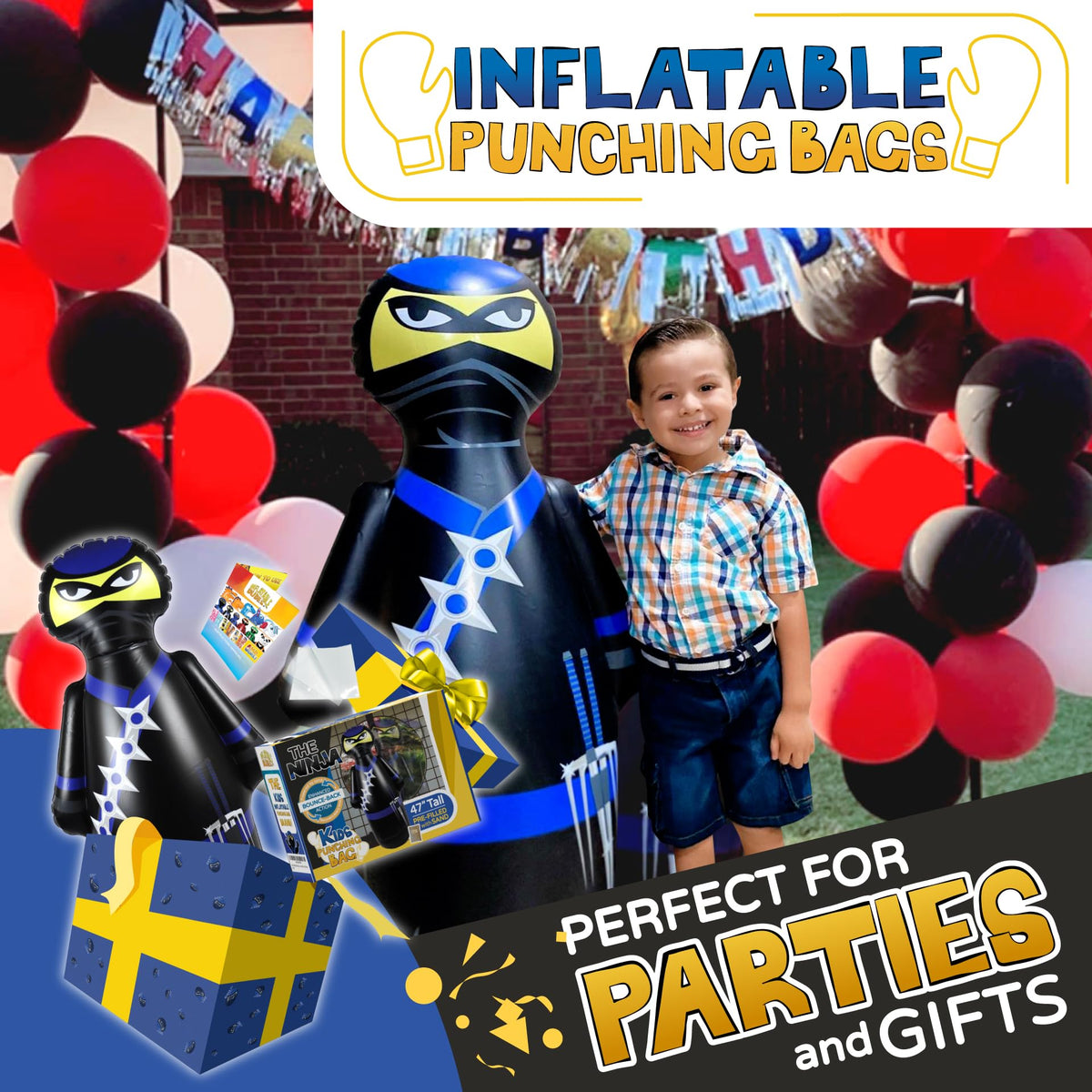 Inflatable Dudes Ninja Toy 47-inch durable vinyl construction for indoor and outdoor use.