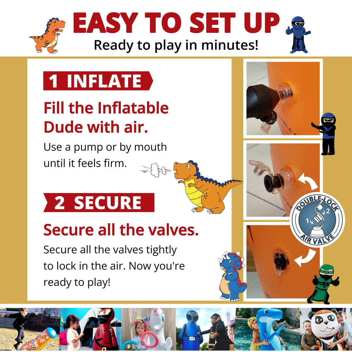Inflatable Dudes Ninja Toy 47 inches—compact storage after play for tidy rooms.