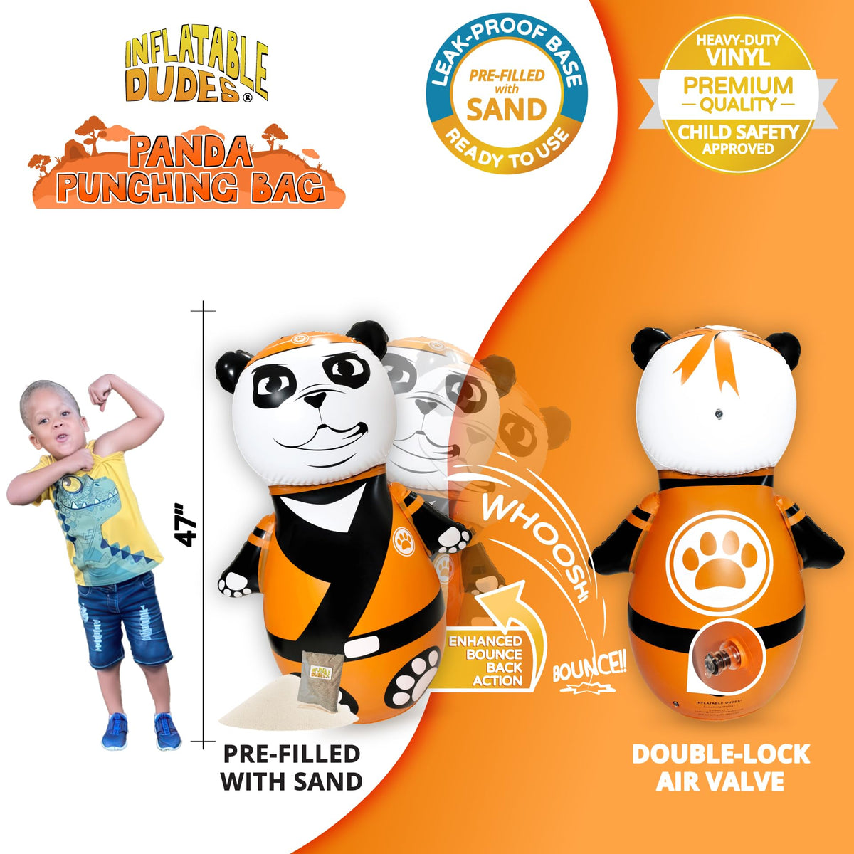 Inflatable Dudes Panda 47-inch action punching for active kids' playtime