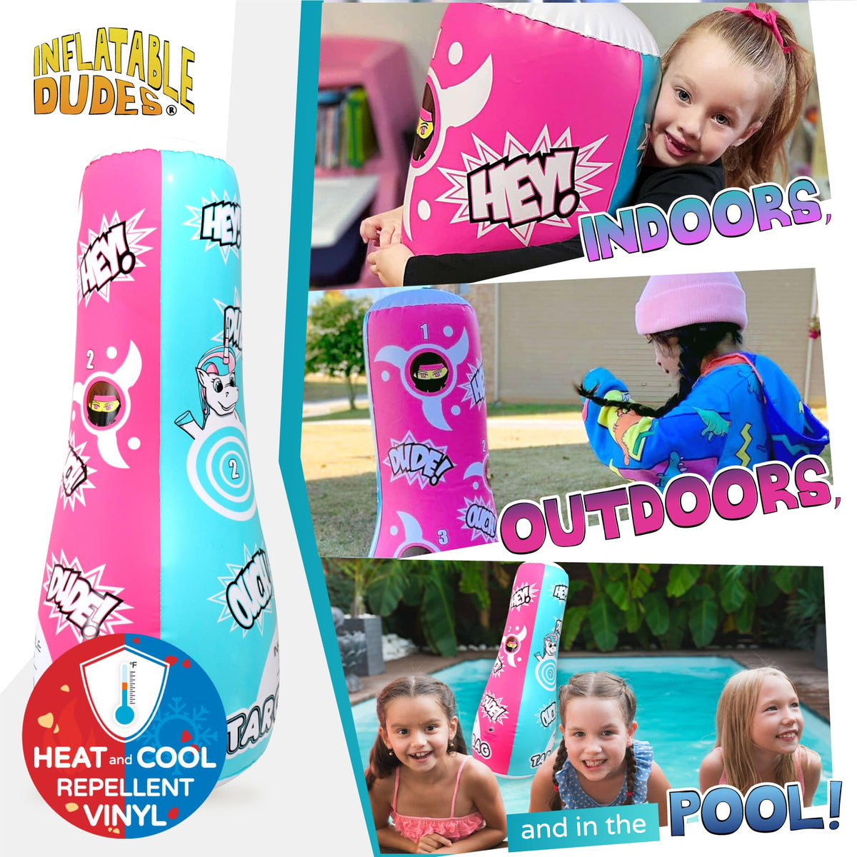 Inflatable Dudes Unicorn Ninja Girl 47 inches front view encourages physical activity indoors and outdoors.