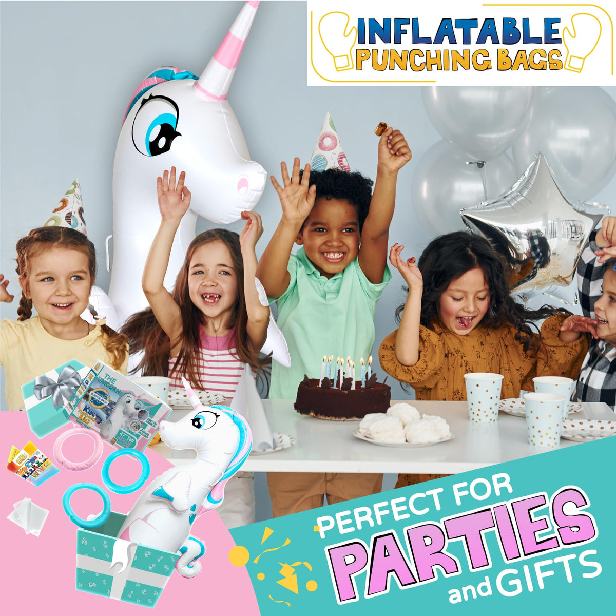 Unicorn party setup with Inflatable Dudes for festive play spaces