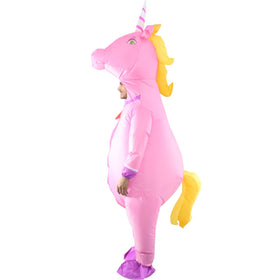InfleasJoiy pink unicorn inflatable costume back view showing full silhouette.