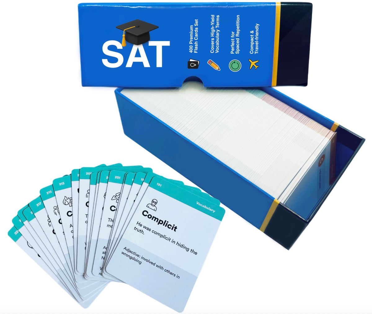 Infodeck portable set supports daily SAT vocabulary practice.