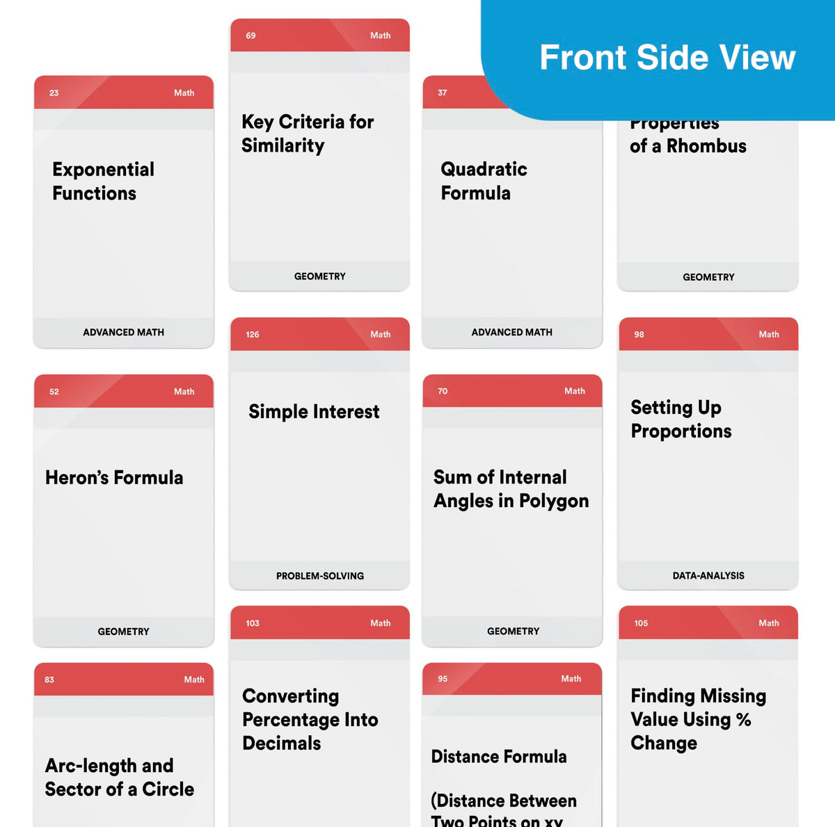 Infodeck SAT Math flash cards data-analysis focus with charts and data practice