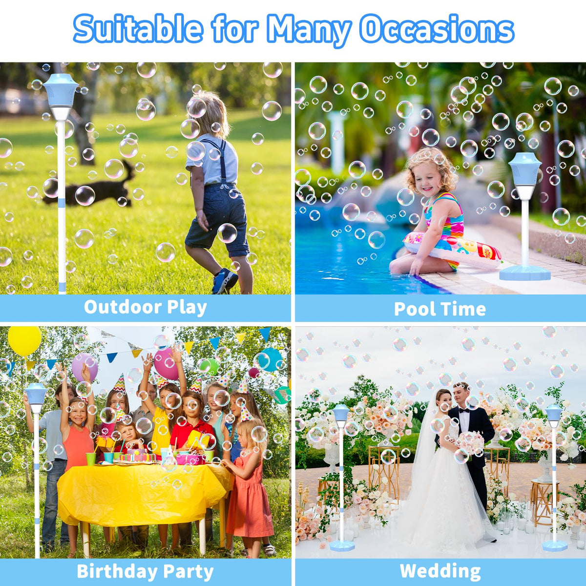 Infowush Bubble Machine can be anchored into the ground for outdoor setups.