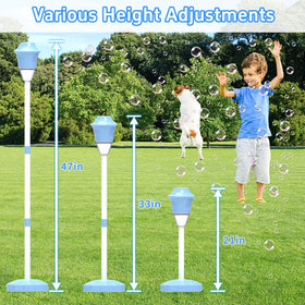 Infowush Bubble Machine operates outdoors on battery power for cord-free fun.