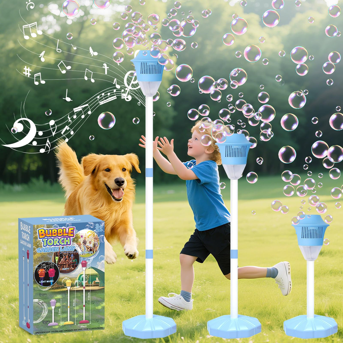 Infowush Bubble Machine stands 47 inches tall for dramatic vertical bubble effects.