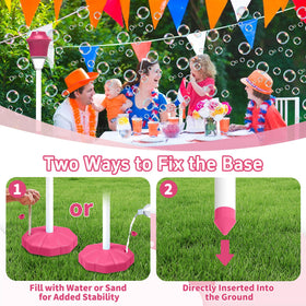 Infowush bubble machine two fix methods keep it stable on varied surfaces.