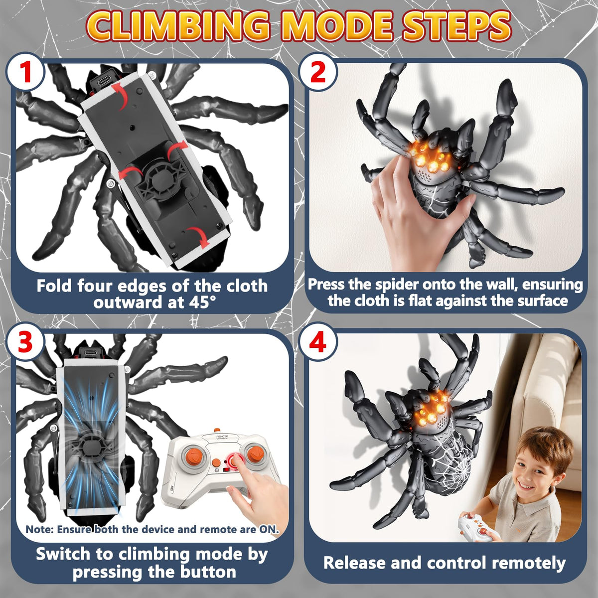 Infowush rechargeable spider battery enables cordless play with quick USB charging.