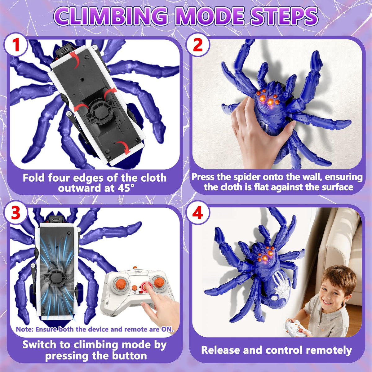 Infowush Wall Crawler Spider LED eyes glow for dark room play