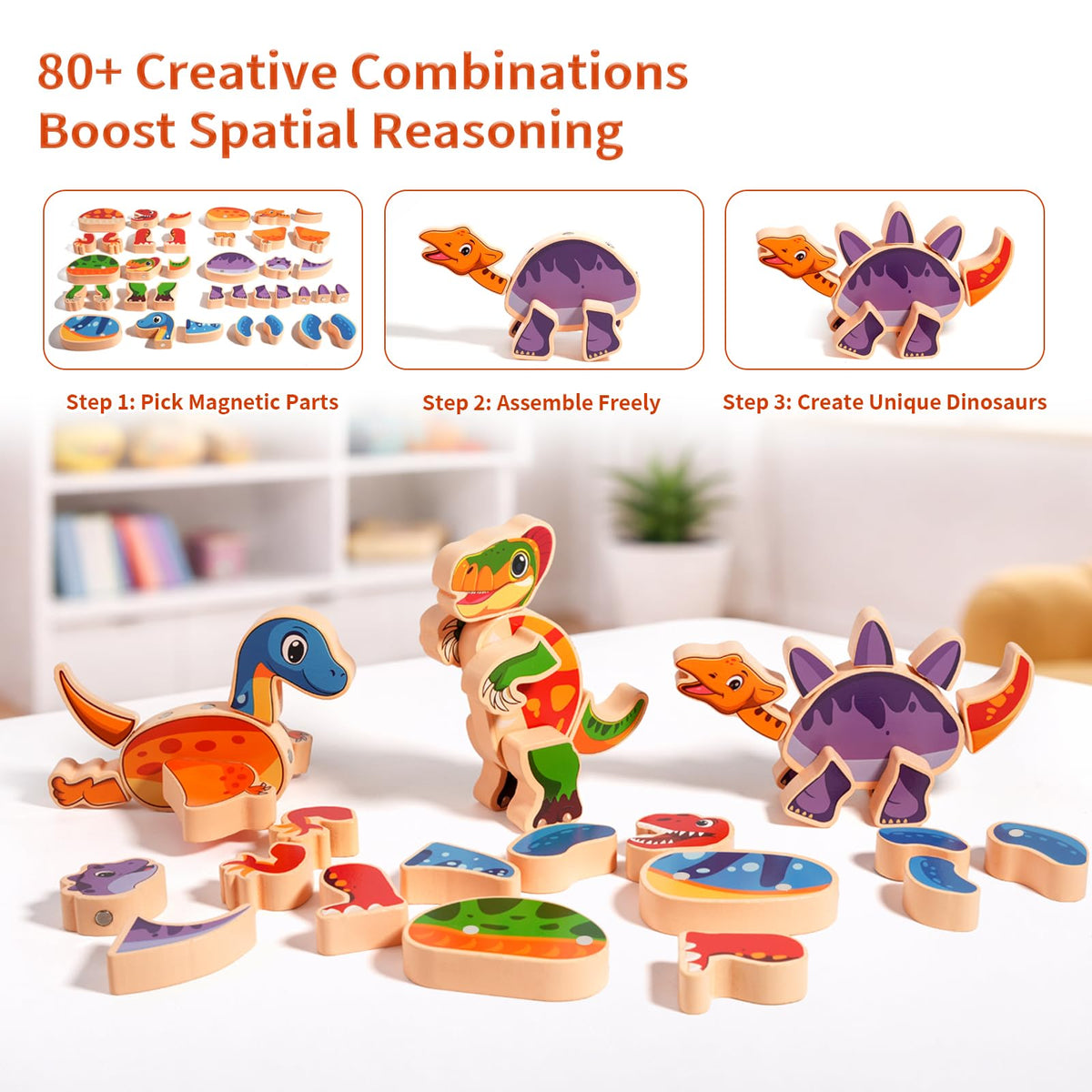 INIFEIDALA child-cooperative-building-dinosaurs promotes teamwork