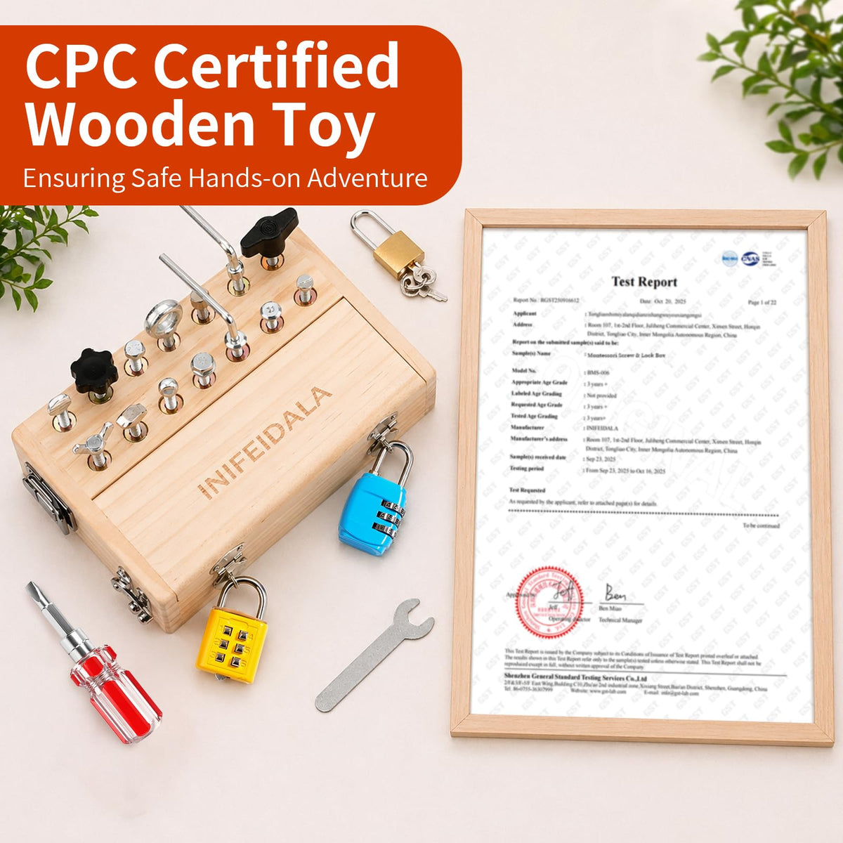 INIFEIDALA Montessori Busy Board wooden-construction highlights safe craftsmanship.