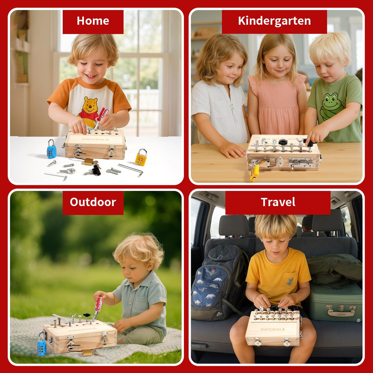 INIFEIDALA Busy Board working-keys shows locks in action to build hand-eye coordination.
