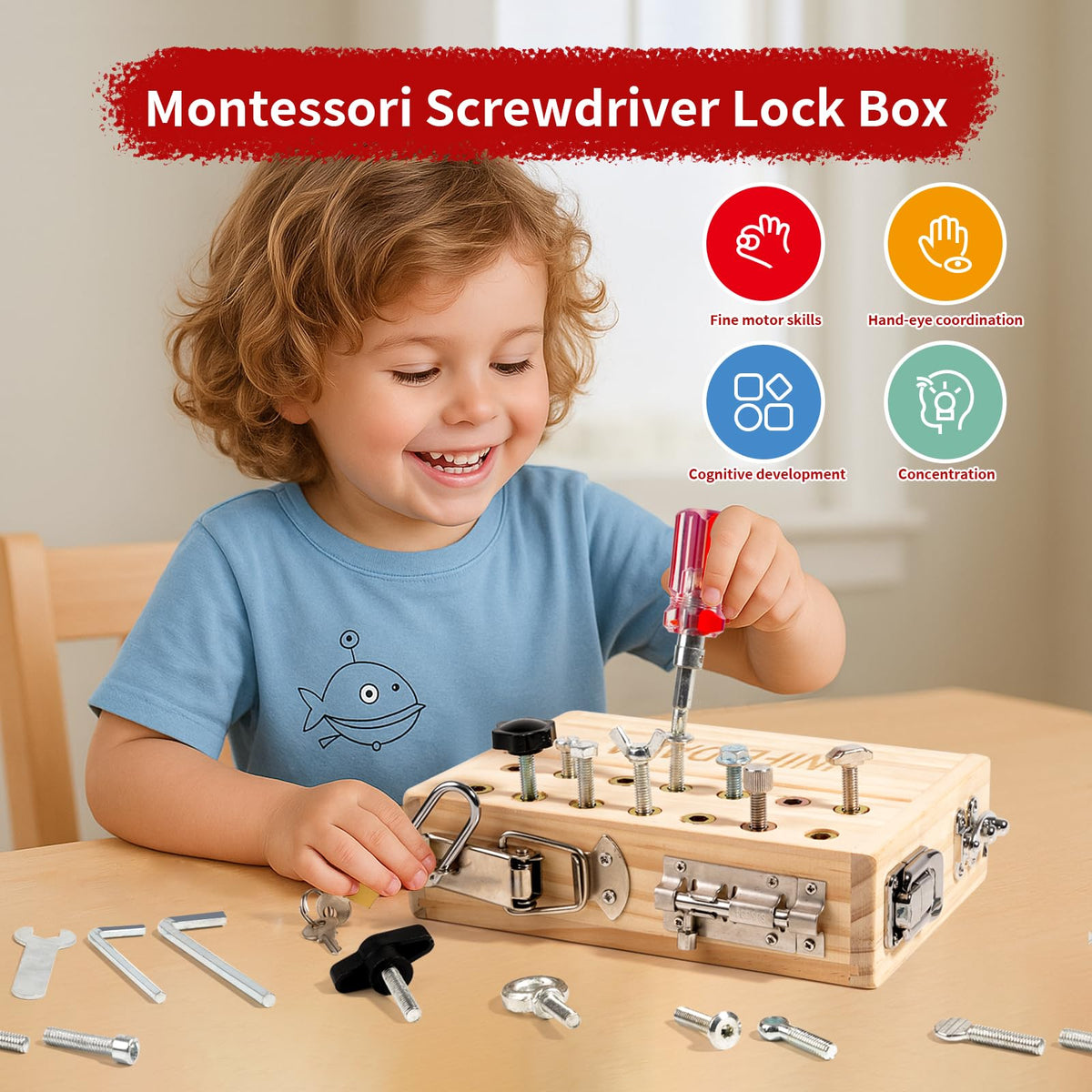 INIFEIDALA Busy Board screwdriver-tool-set for dexterity and pretend play.