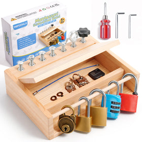 INIFEIDALA Montessori screwdriver board close-up highlighting wooden components for hands-on learning