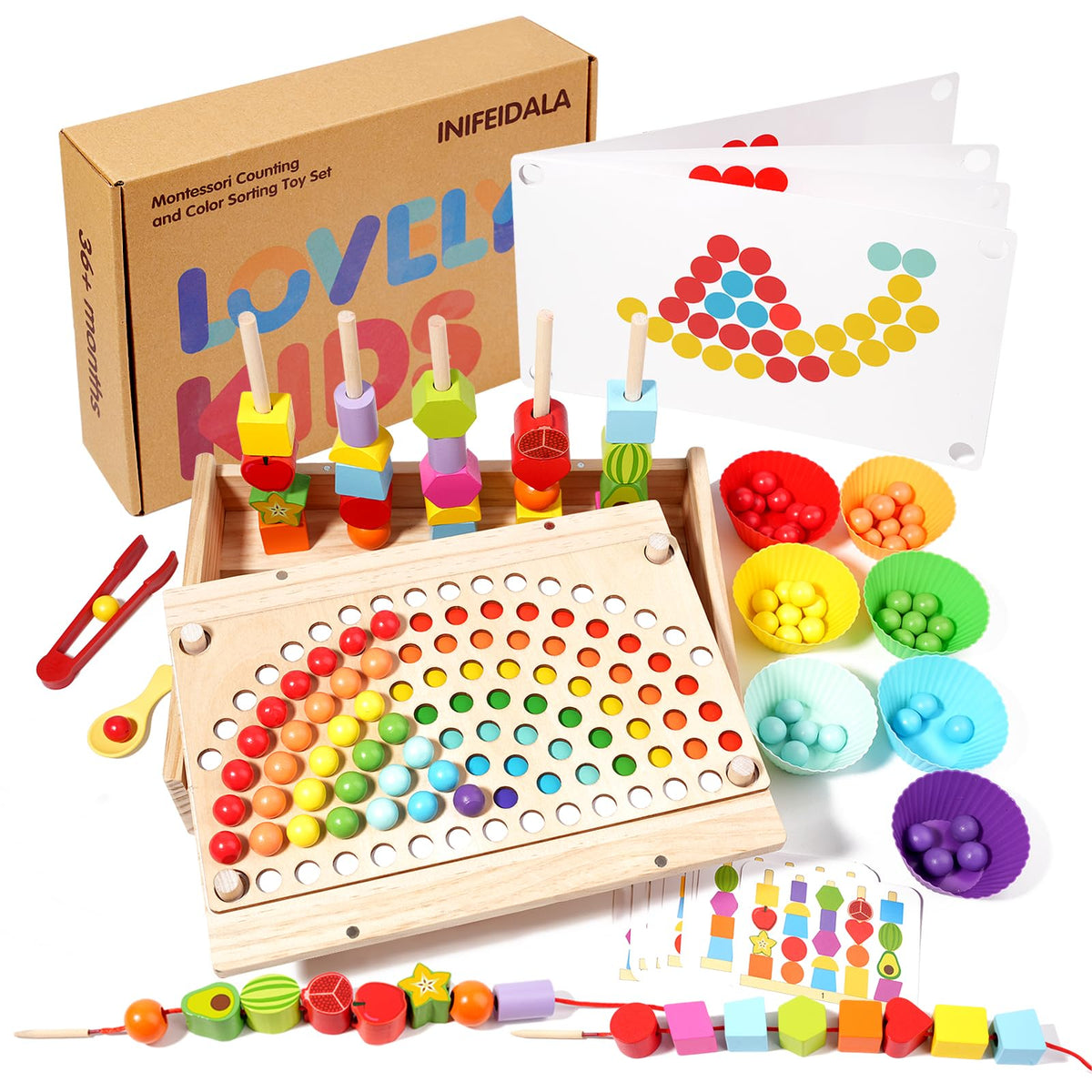 INIFEIDALA montessori stack blocks demonstrate pattern practice and color sorting.
