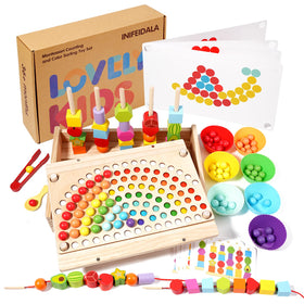 INIFEIDALA montessori stack blocks demonstrate pattern practice and color sorting.
