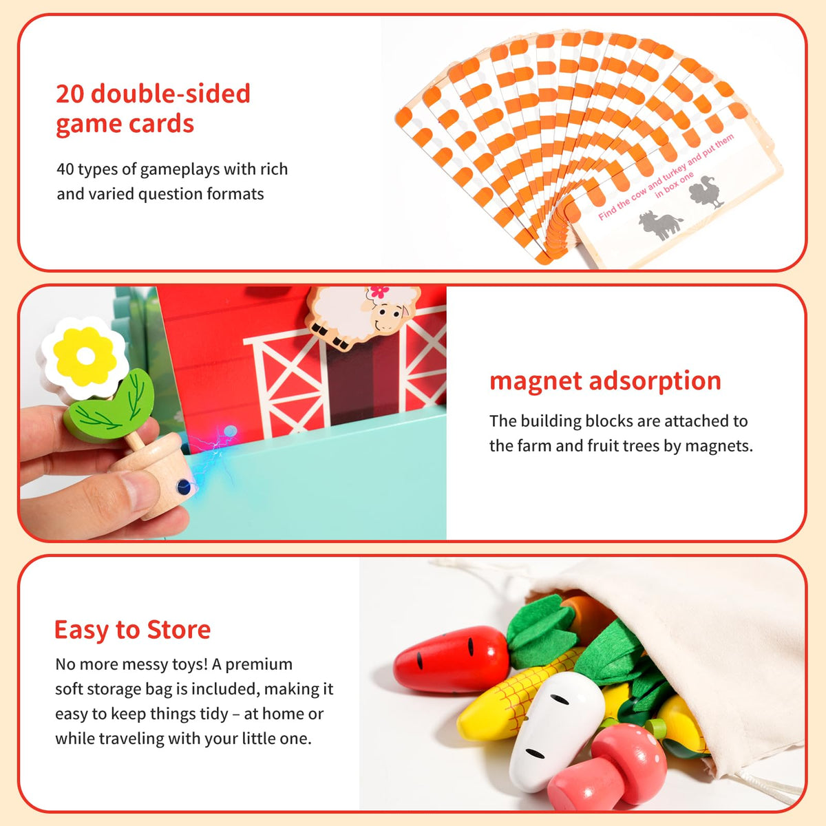 INIFEIDALA wooden toy storage bag for easy cleanup after play