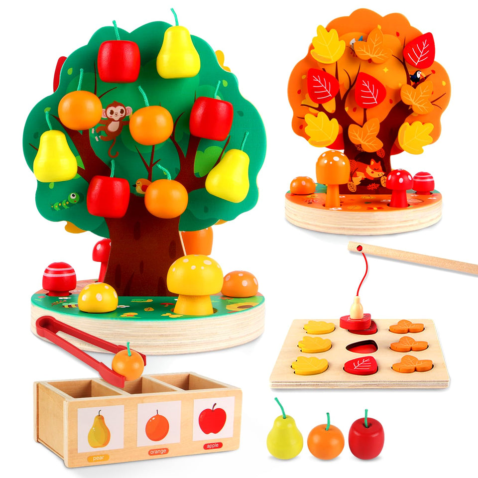 INIFEIDALA wooden apple tree for Montessori play improving sorting and fine motor skills