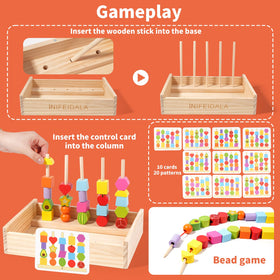 INIFEIDALA wooden board with beads promotes sorting and memory games.