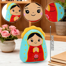 InIsaJace Lady of Guadalupe plush pillow closeup face shows soft fabric and cozy texture