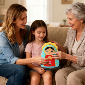 InIsaJace Lady of Guadalupe plush pillow stitch detail emphasizes quality craft and durability