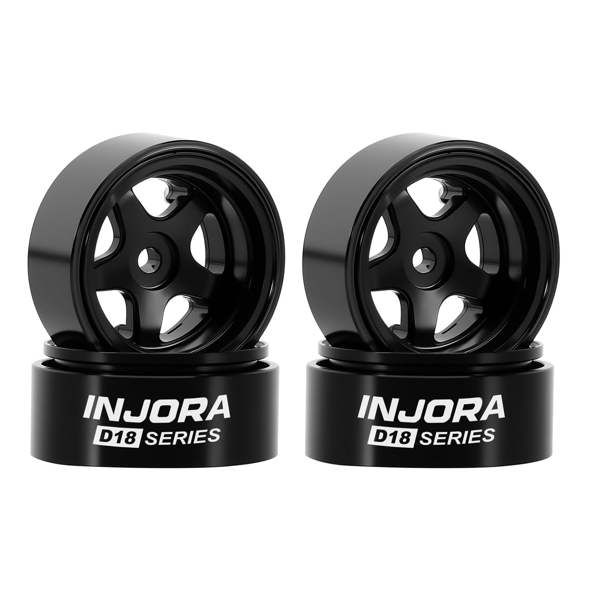 INJORA 0.7" D18 beadlock wheel, black, front view, enhances authentic scale appearance for 1/30 crawlers.