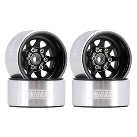 INJORA 1.0 beadlock deep-dish wheel in black, front view highlights rugged scale finish.
