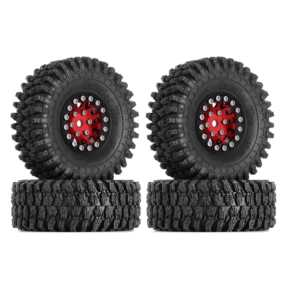 INJORA 1.0 beadlock tire side view highlights glue-free setup for quick fitting