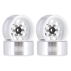 INJORA 1.0 beadlock wheel, front view, white stamped steel finish for Axial SCX24.
