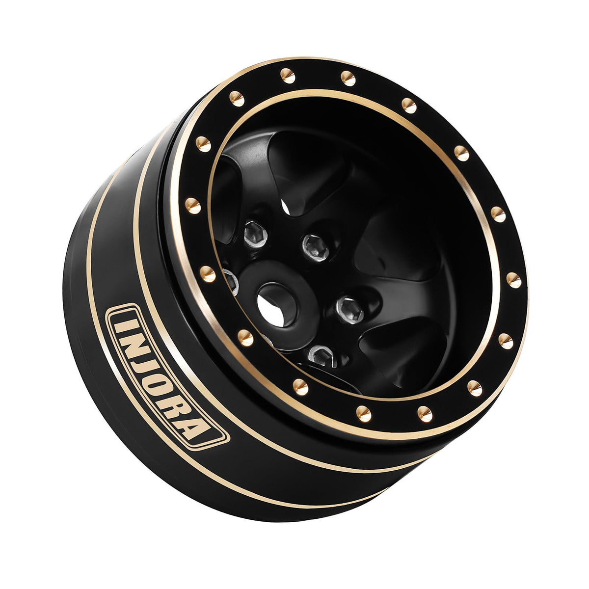 INJORA 1.0 brass beadlock wheel CNC machined brass for durability.