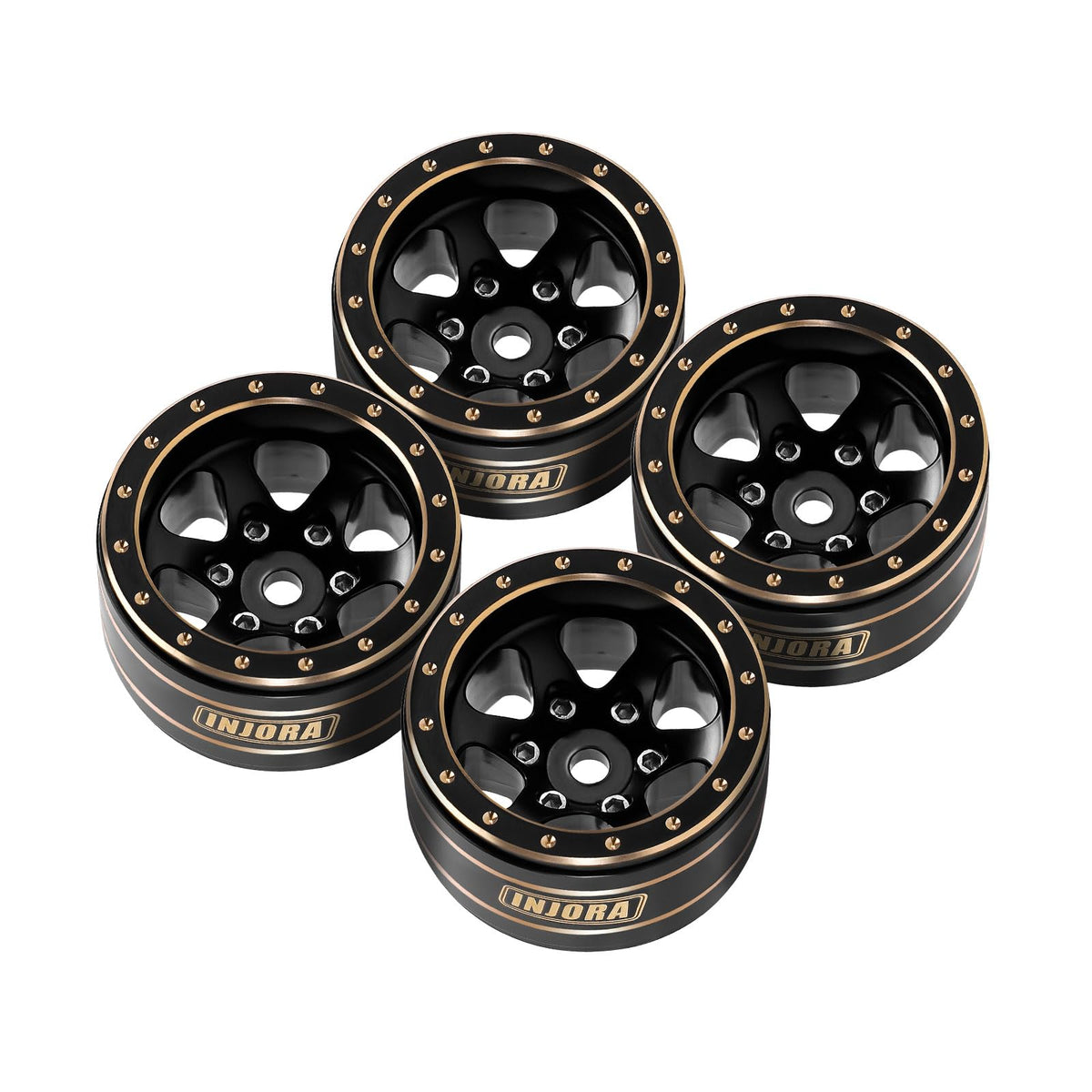 INJORA 1.0 brass beadlock wheel fits most 1.0-inch tires for easy upgrades.