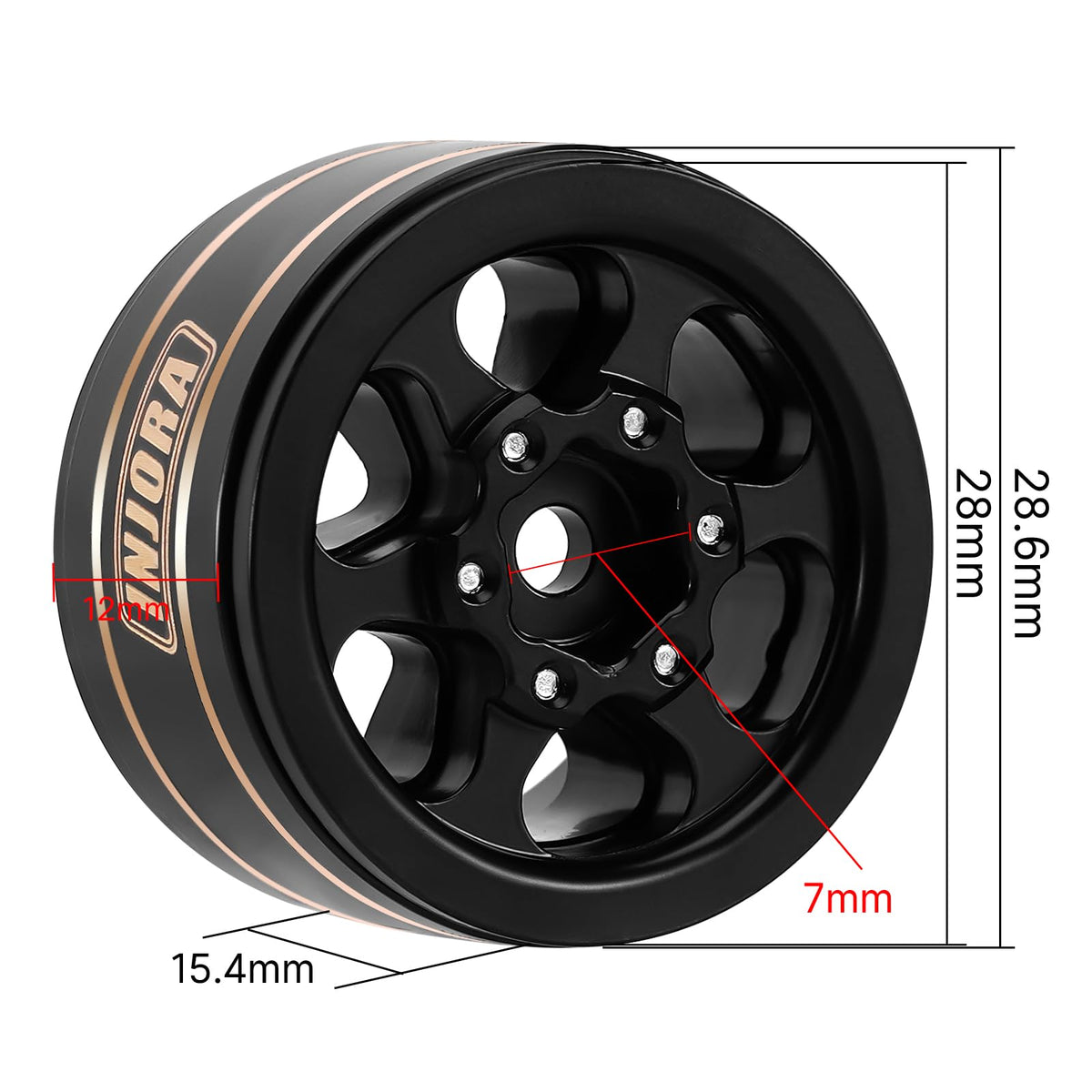 INJORA 1.0 brass beadlock wheel offset 4.7mm for sharper handling.