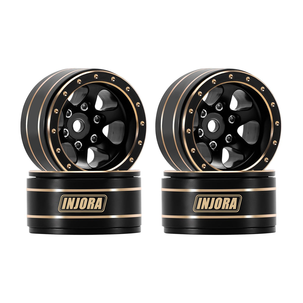 INJORA 1.0 brass beadlock wheel with 28mm diameter for added stability.