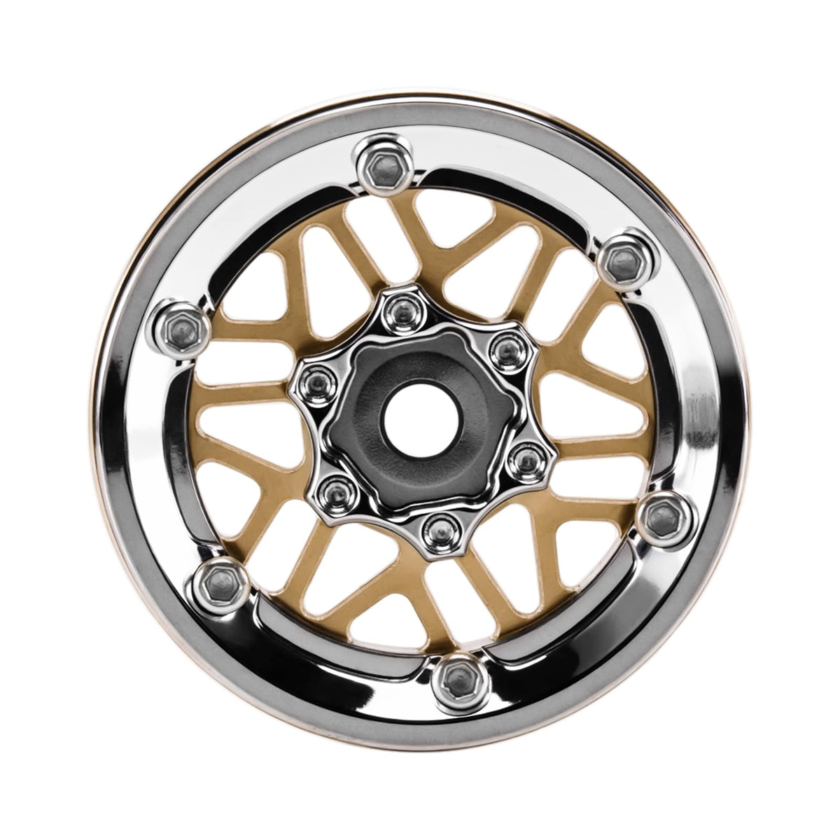 INJORA 1.0 brass beadlock wheel packaging with four wheels