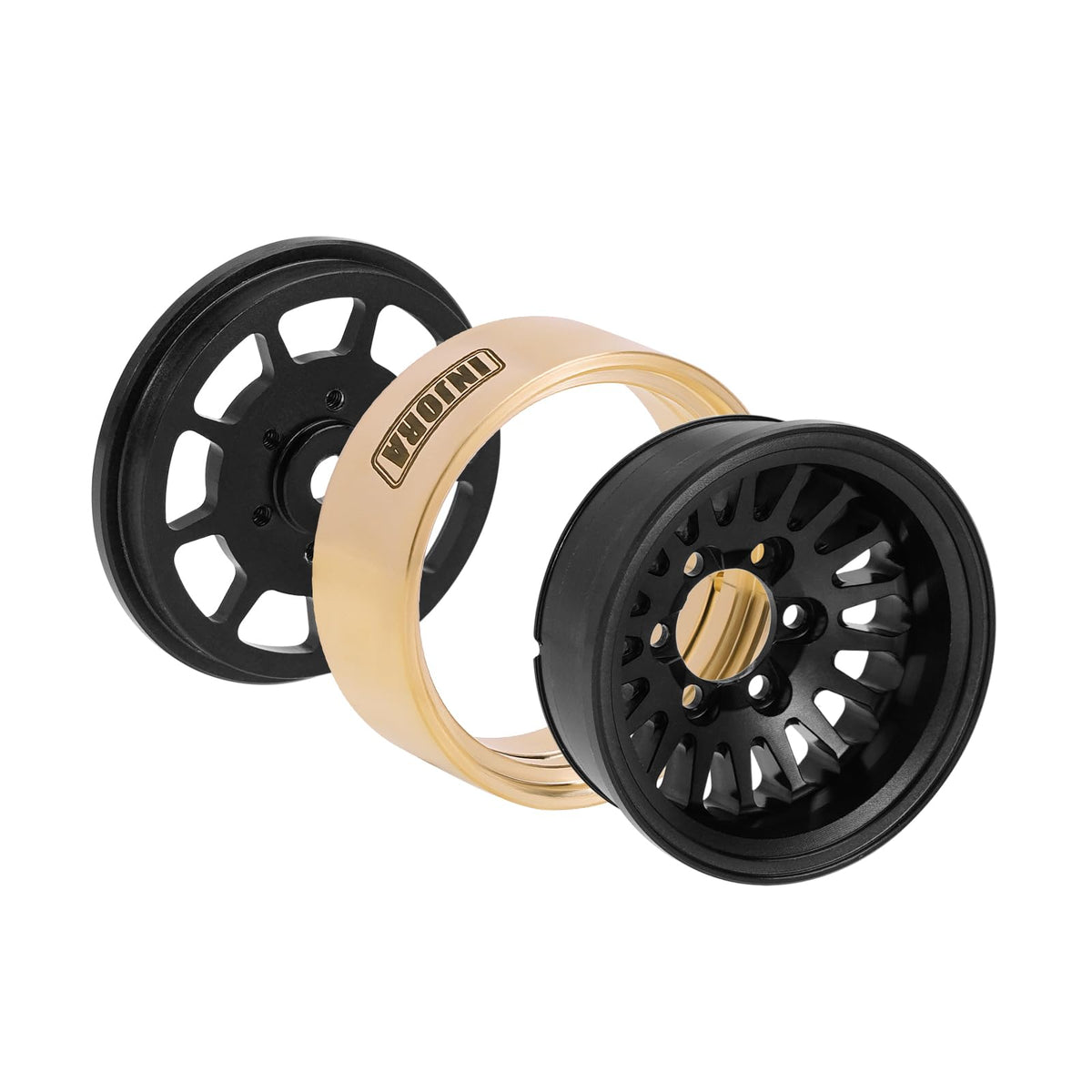 INJORA 1.0 Plus brass beadlock wheel rim top view highlights weight at the rim.