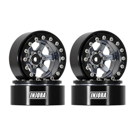 INJORA 1-3 inch aluminium beadlock wheel grey for rugged stability on rough terrain.