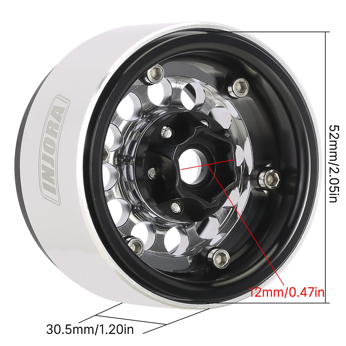 INJORA 1.9-inch beadlock wheel black side view with rugged upgrade look